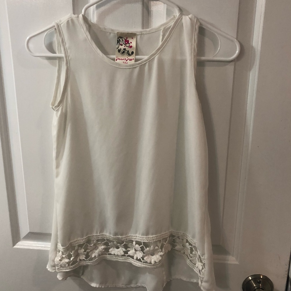 Jenna&Jessie girl’s sweet tank. Sheer cream fabric